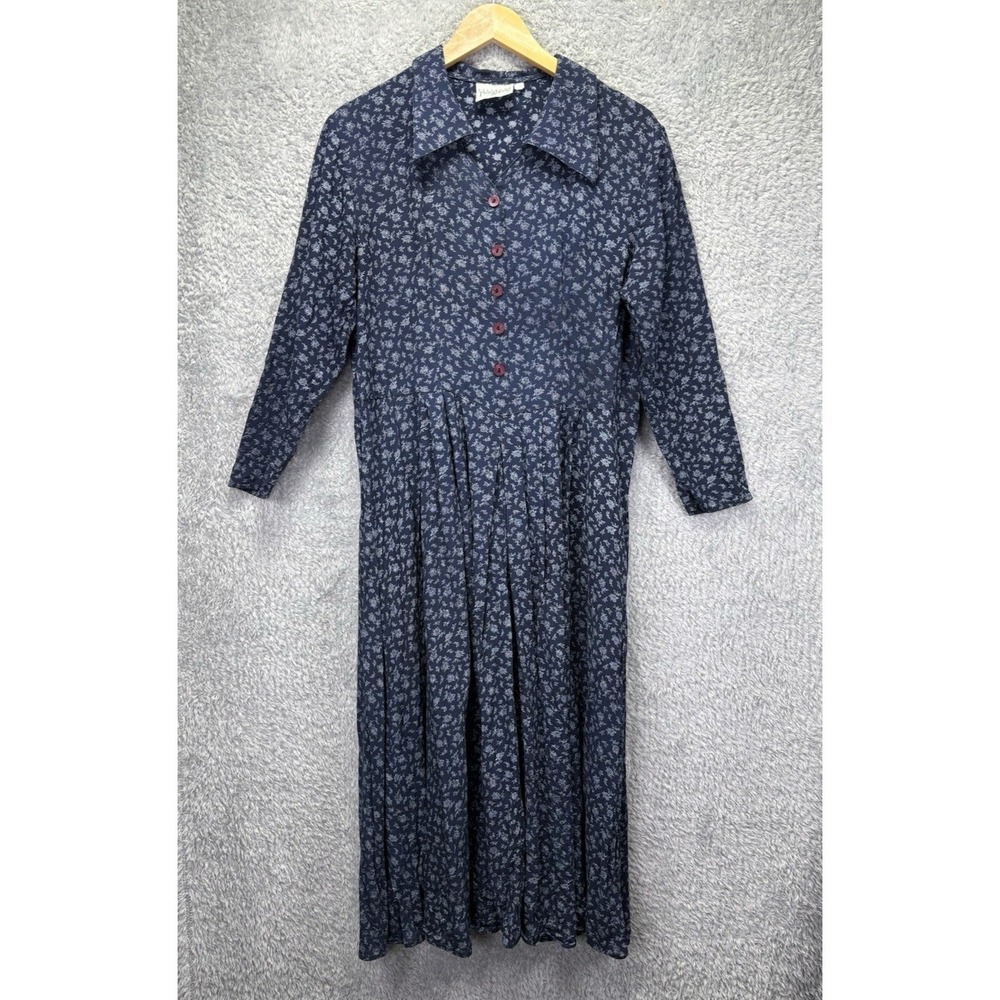 Vtg Northern Traditions Midi Dress M/L Blue Floral Prairie Cottagecore Modest